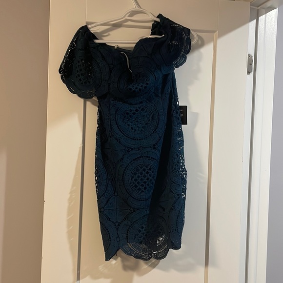 Bellissimo Teal Blue Lace Off Shoulder Bodycon Dress - Picture 1 of 1